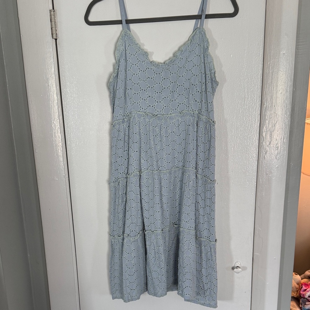 Light Blue Eyelet Midi Dress